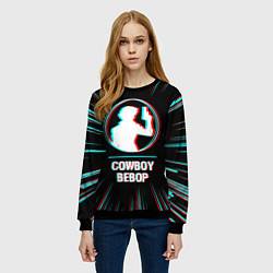 Свитшот женский Символ Cowboy Bebop в стиле glitch на темном фоне, цвет: 3D-черный — фото 2