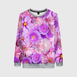 Свитшот женский Фиолетовые и розовые цветы, цвет: 3D-меланж