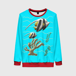 Свитшот женский Подводный мир рыбки кораллы, цвет: 3D-красный
