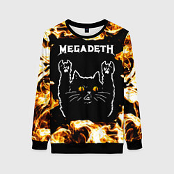 Свитшот женский Megadeth рок кот и огонь, цвет: 3D-черный