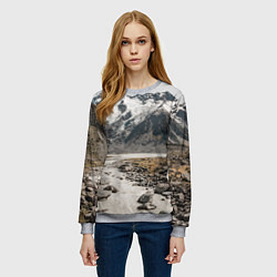 Свитшот женский Горы и река с камнями, цвет: 3D-меланж — фото 2