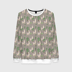 Свитшот женский Три забавных ламы среди кактусов, цвет: 3D-белый