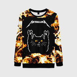 Женский свитшот Metallica рок кот и огонь