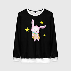 Свитшот женский Крольчонок танцует со звёздами на чёрном фоне, цвет: 3D-белый