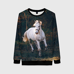 Свитшот женский Скачущая белая лошадь, цвет: 3D-черный