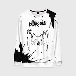 Свитшот женский Blink 182 рок кот на светлом фоне, цвет: 3D-белый