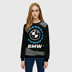Свитшот женский BMW в стиле Top Gear со следами шин на фоне, цвет: 3D-черный — фото 2