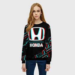 Свитшот женский Значок Honda в стиле glitch на темном фоне, цвет: 3D-черный — фото 2