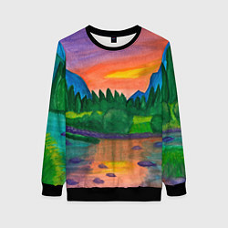 Свитшот женский Закат на реке, цвет: 3D-черный