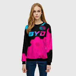 Свитшот женский BYD - neon gradient: символ сверху, цвет: 3D-черный — фото 2