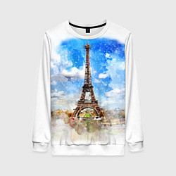 Свитшот женский Париж Эйфелева башня рисунок, цвет: 3D-белый