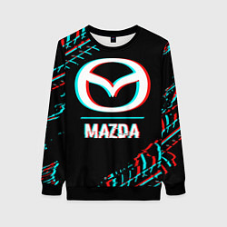 Свитшот женский Значок Mazda в стиле glitch на темном фоне, цвет: 3D-черный