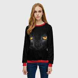 Свитшот женский Чёрная кошка с оранжевыми глазами, цвет: 3D-красный — фото 2
