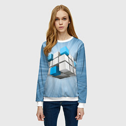 Свитшот женский Трёхцветный кубик Рубика, цвет: 3D-белый — фото 2