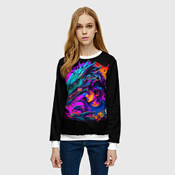 Свитшот женский Дракон и девушка - поп арт, цвет: 3D-белый — фото 2
