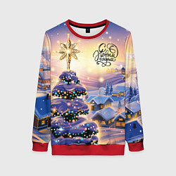 Женский свитшот Новогодняя елочка в деревне