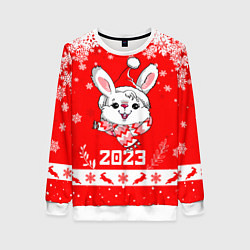 Свитшот женский Праздничный кролик 2023, цвет: 3D-белый