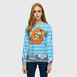 Свитшот женский Лисички и море, цвет: 3D-меланж — фото 2