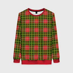 Свитшот женский Ткань Шотландка красно-зелёная, цвет: 3D-красный