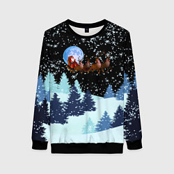 Свитшот женский Санта на оленях в ночном небе, цвет: 3D-черный