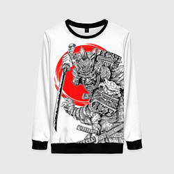 Свитшот женский Самурай с мечом на белом фоне, цвет: 3D-черный