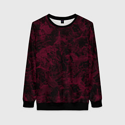 Свитшот женский Черный и бордовый мраморный узор, цвет: 3D-черный