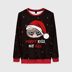 Свитшот женский Новогодний кот мем - грубиян, цвет: 3D-красный