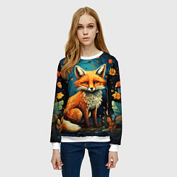 Свитшот женский Лиса в Folk Art стиле, цвет: 3D-белый — фото 2