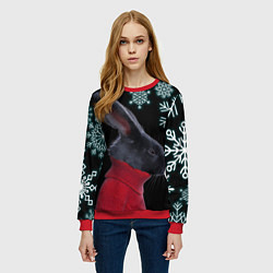 Свитшот женский Зимний кролик в свитере, цвет: 3D-красный — фото 2