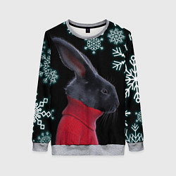 Свитшот женский Зимний кролик в свитере, цвет: 3D-меланж