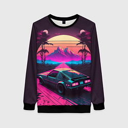 Свитшот женский Synthwave car and mountains, цвет: 3D-черный