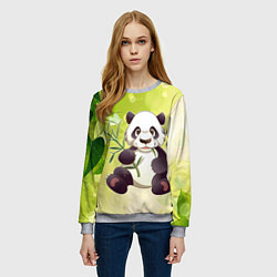 Свитшот женский Панда на фоне листьев, цвет: 3D-меланж — фото 2