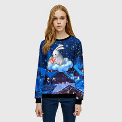 Свитшот женский Заяц на облаке, цвет: 3D-черный — фото 2