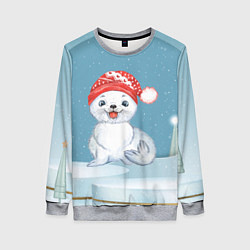 Свитшот женский Милый тюлень в шапочке, цвет: 3D-меланж