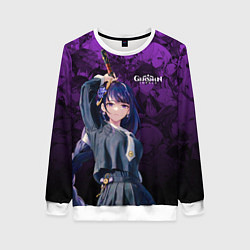Свитшот женский Сёгун Райден - Геншин паттерн, цвет: 3D-белый