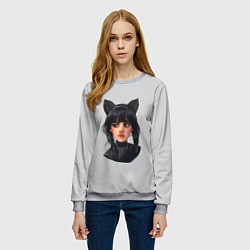Свитшот женский Wednesday white cat, цвет: 3D-меланж — фото 2