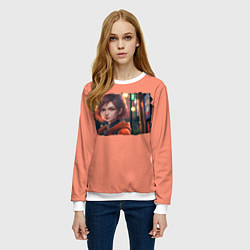 Свитшот женский Девушка на фоне улицы - аниме арт, цвет: 3D-белый — фото 2