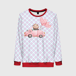 Свитшот женский Мишка едет в авто, цвет: 3D-красный