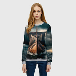 Свитшот женский Корабль в бушующем море, цвет: 3D-меланж — фото 2