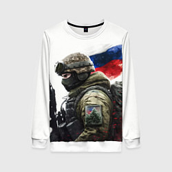 Свитшот женский Русский воин патриот, цвет: 3D-белый