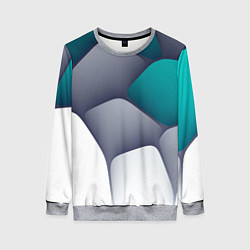 Свитшот женский Серо-бело-синий каменный паттерн, цвет: 3D-меланж