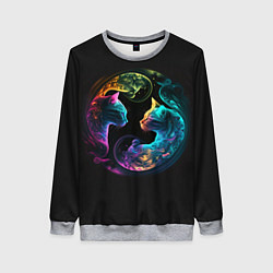 Свитшот женский Инь-янь коты неон, цвет: 3D-меланж