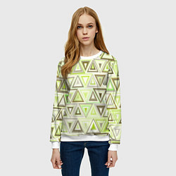 Свитшот женский Геометрический светло-зелёный паттерн из треугольн, цвет: 3D-белый — фото 2