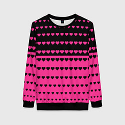Свитшот женский Черные и розовые сердца узор, цвет: 3D-черный