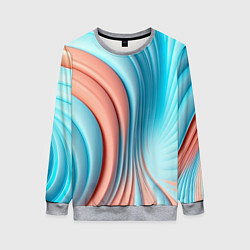 Свитшот женский Кораллово-голубая абстрактная волна, цвет: 3D-меланж