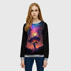 Свитшот женский Огненное дерево в звездном лесу, цвет: 3D-меланж — фото 2