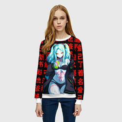 Свитшот женский Ребекка на красных иероглифах, цвет: 3D-белый — фото 2