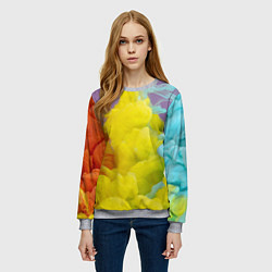 Свитшот женский Абстрактные разноцветные объёмные дымы, цвет: 3D-меланж — фото 2