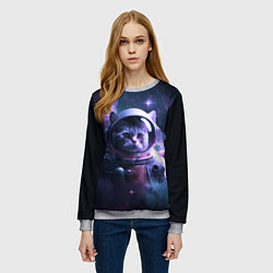 Свитшот женский Котик космонавт, цвет: 3D-меланж — фото 2
