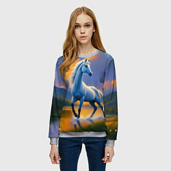 Свитшот женский Белая лошадь на рассвете, цвет: 3D-меланж — фото 2